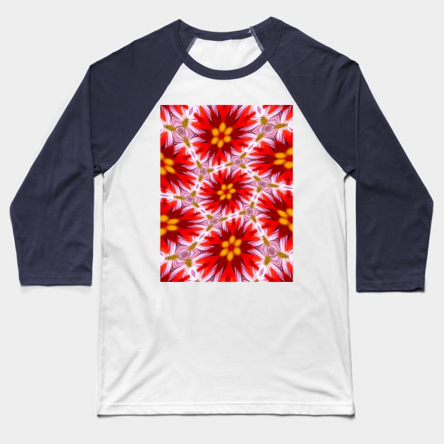 Red Floral Pattern Baseball T-Shirt by PatternFlower